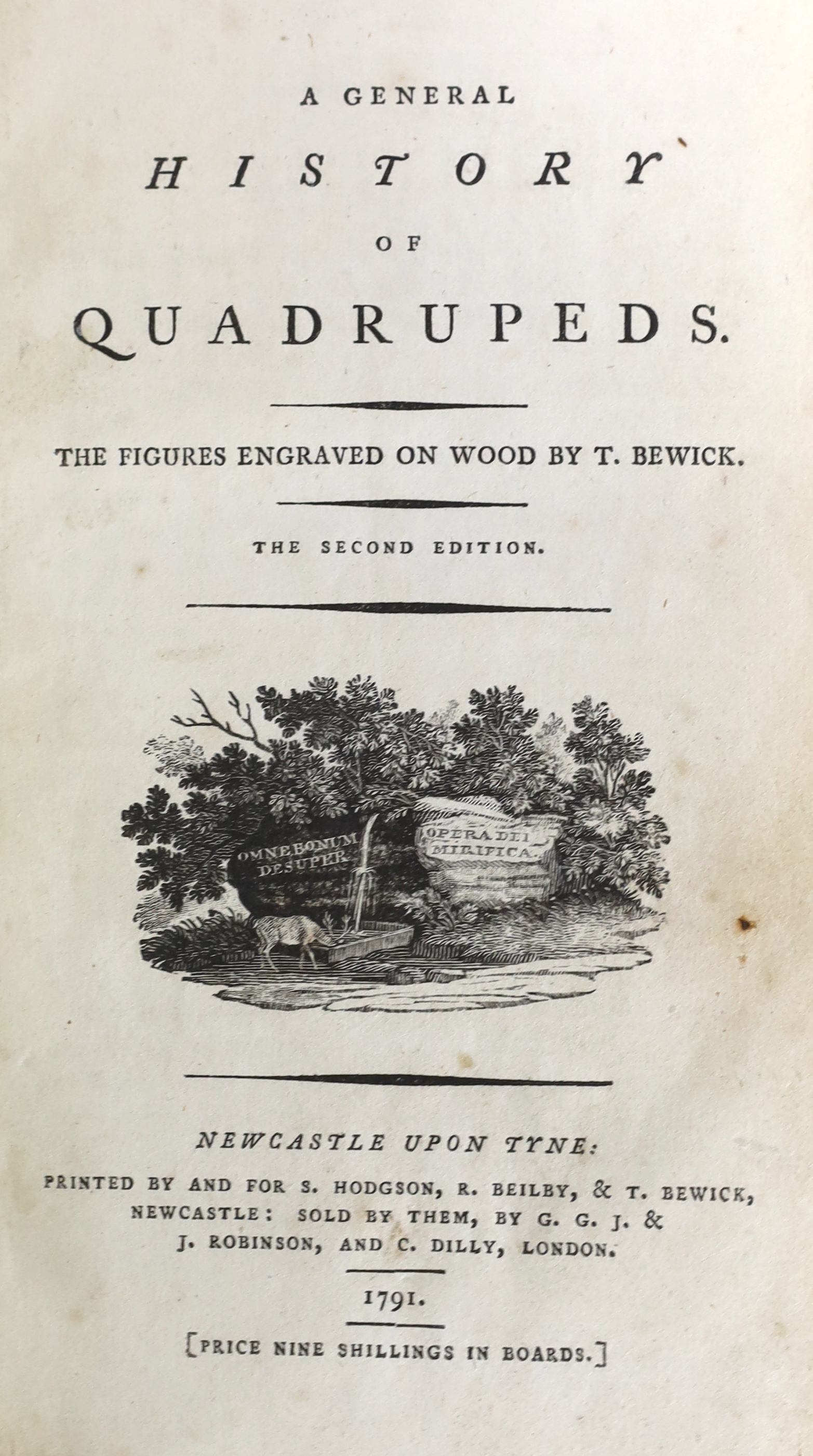 Bewick, Thomas - A Good History of Quadrupeds ..., 2nd edition, numerous wood engraved illus. and decorations, including title vignette (by Bewick); newly rebound gilt and blind decorated half calf and marbled boards wit